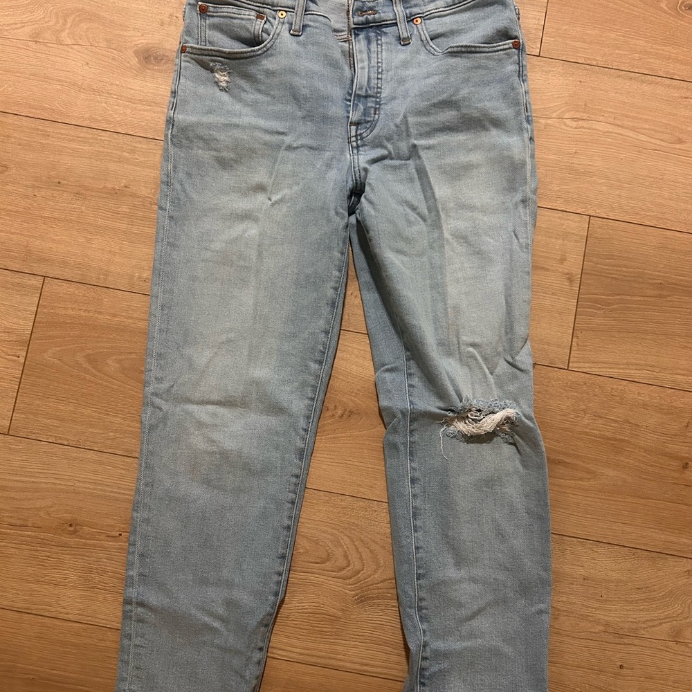 Madewell Light Blue Straight-Leg Jeans with Knee Distress